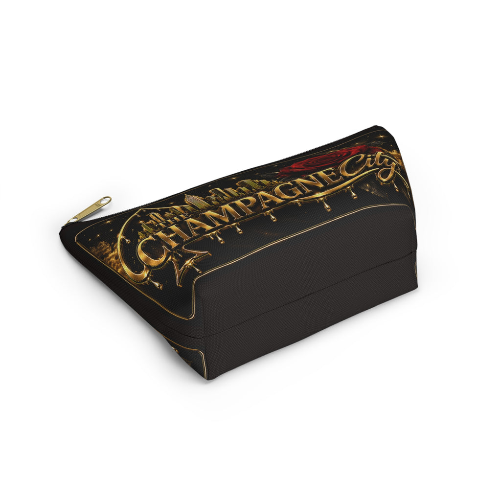 The Champagne City Accessory Pouch — Luxe Rose T-Bottom Makeup Bag