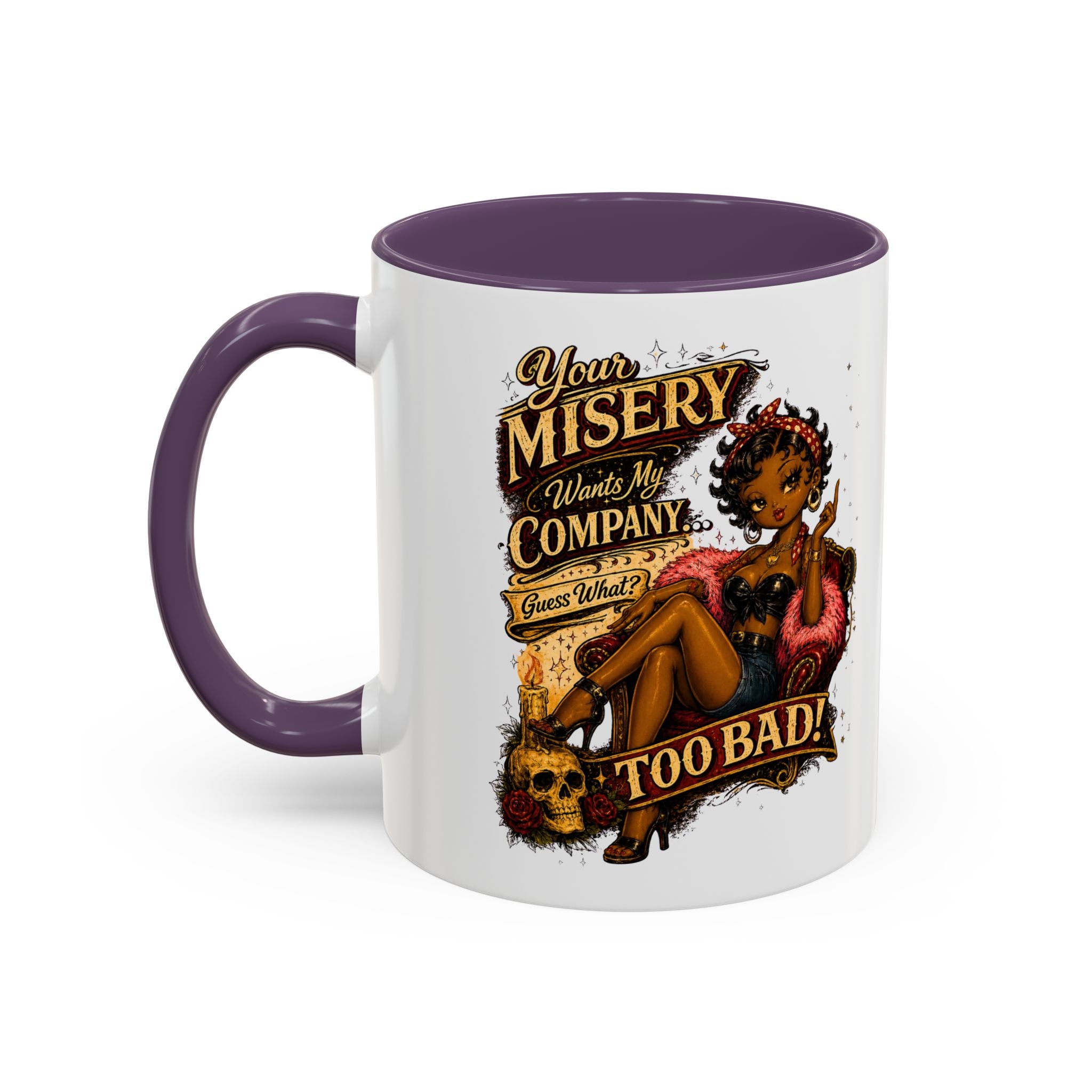 Accent Coffee Mug — "Your Misery Pays My Company" Vintage Pin-Up Gothic Coffee Mug
