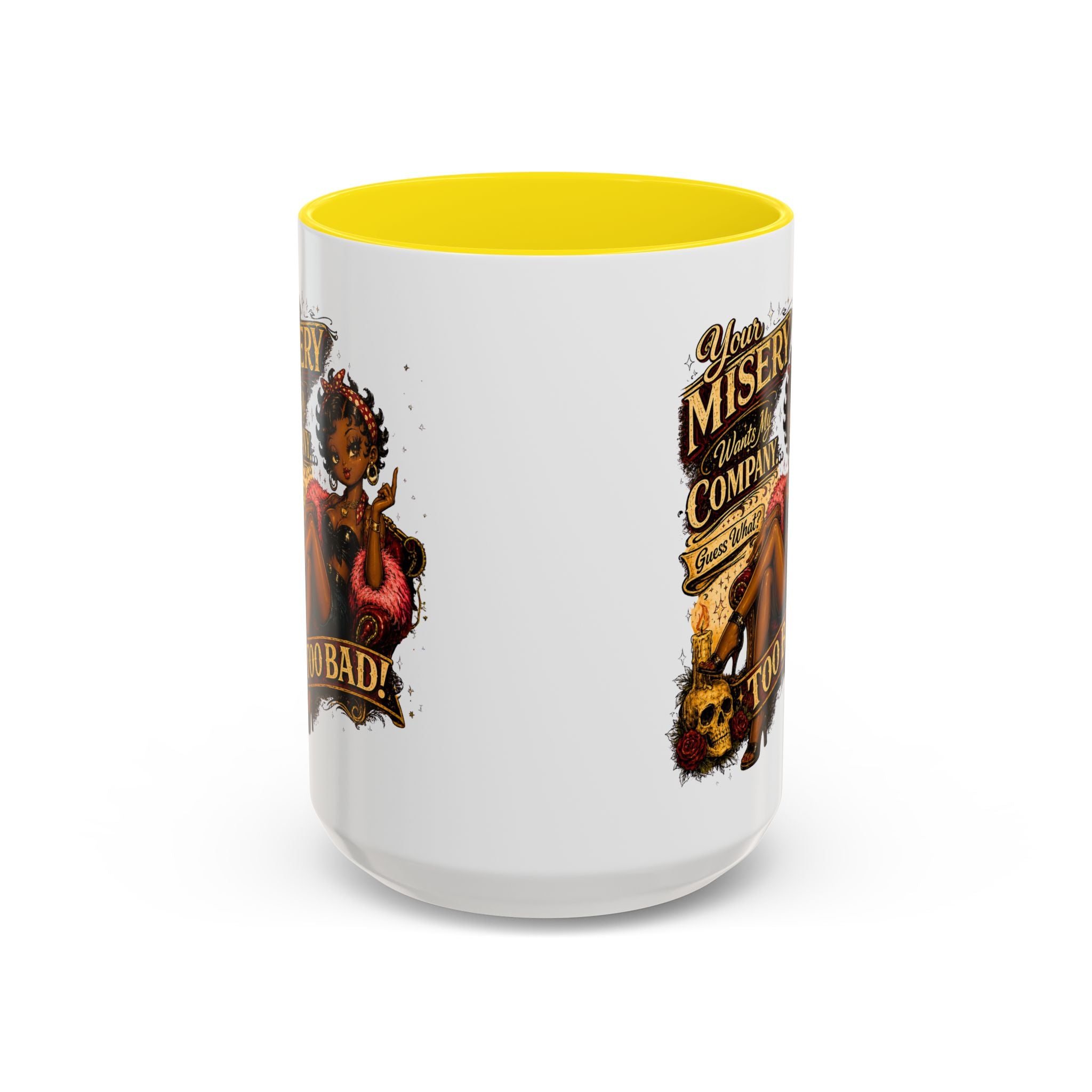Accent Coffee Mug — "Your Misery Pays My Company" Vintage Pin-Up Gothic Coffee Mug