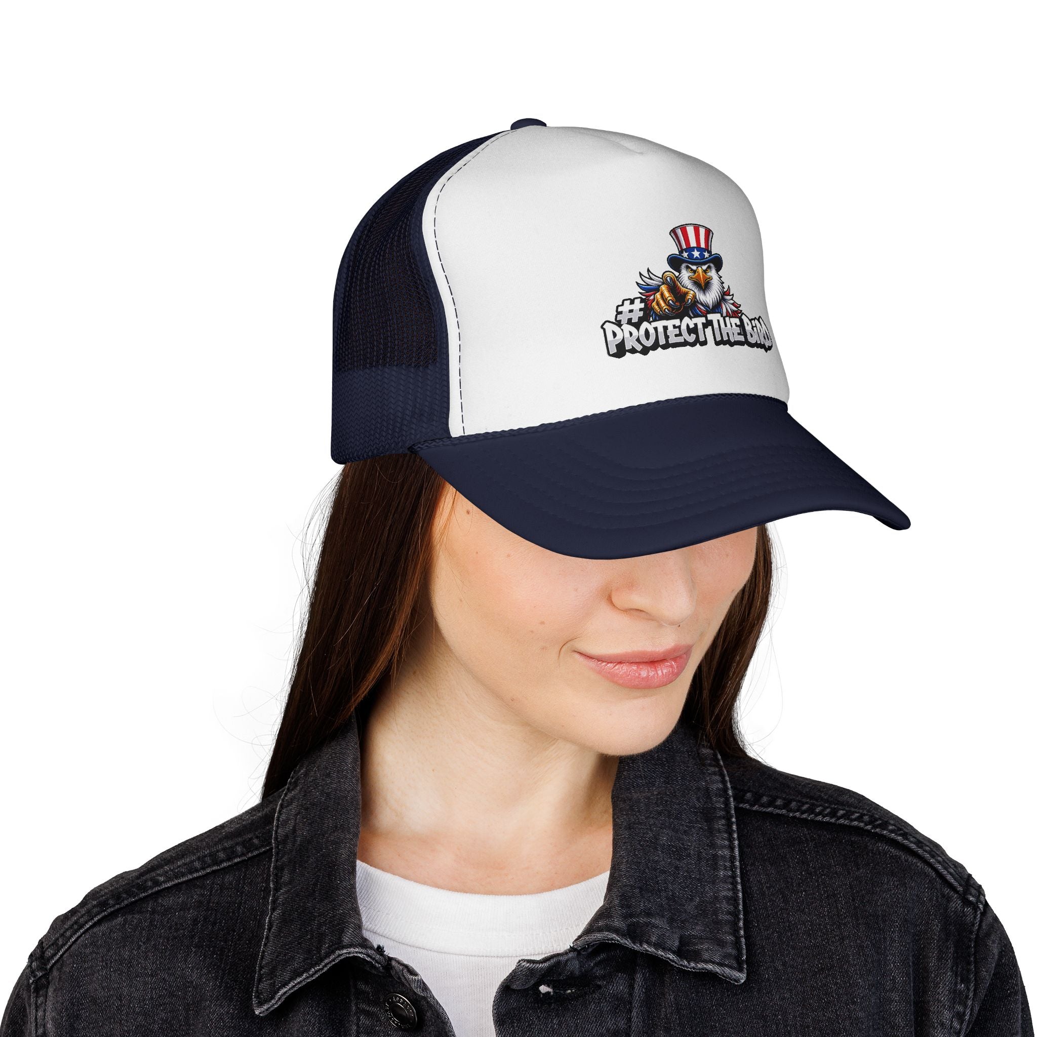 Trucker Cap — "Protect The Bird" Patriotic Eagle Mesh Hat
