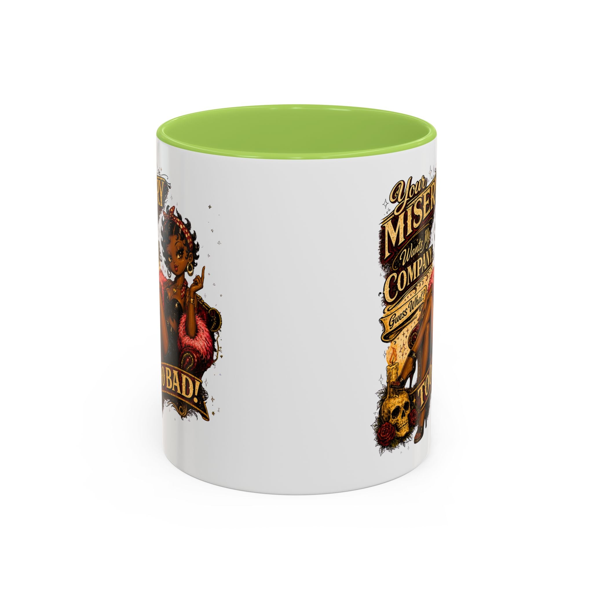 Accent Coffee Mug — "Your Misery Pays My Company" Vintage Pin-Up Gothic Coffee Mug