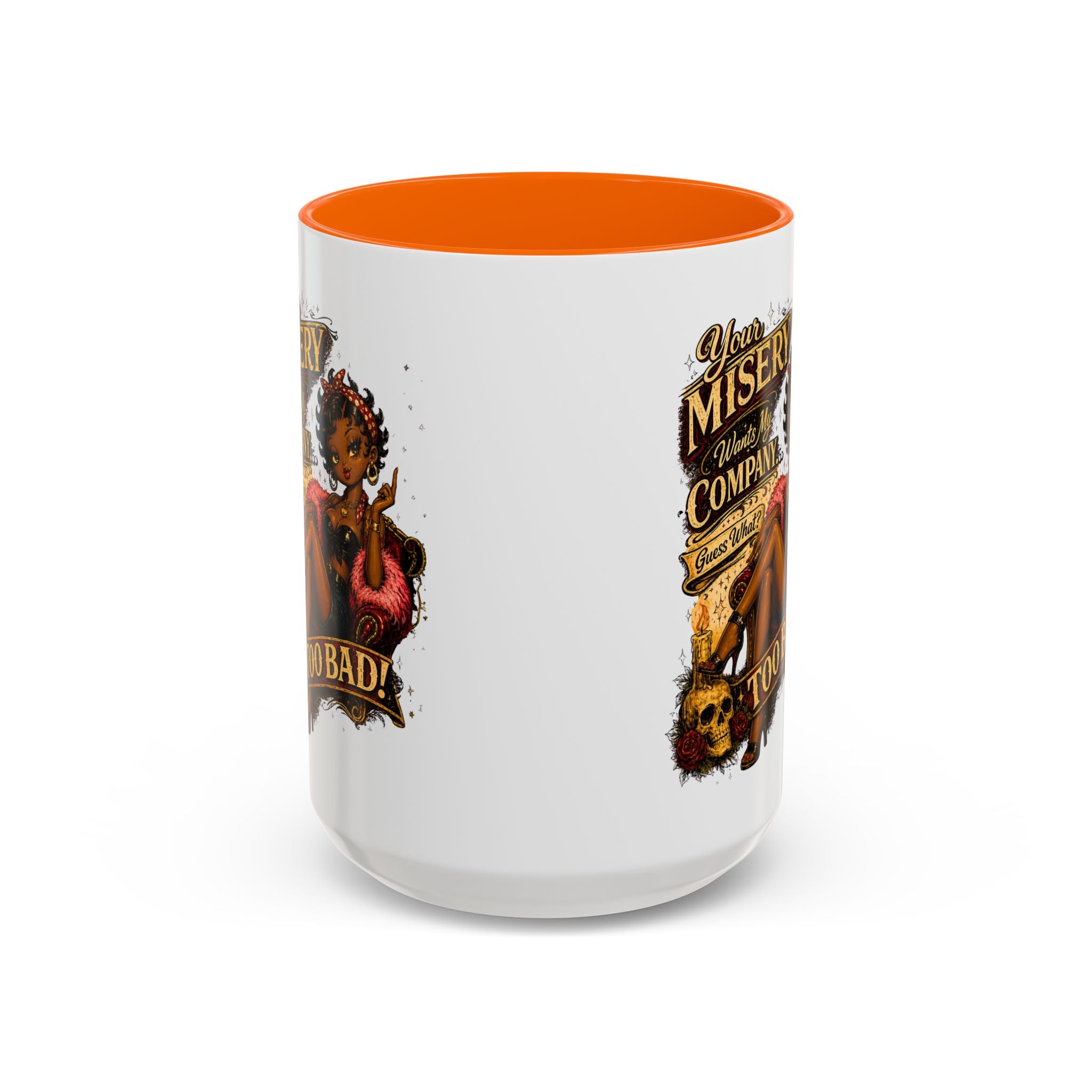 Accent Coffee Mug — "Your Misery Pays My Company" Vintage Pin-Up Gothic Coffee Mug
