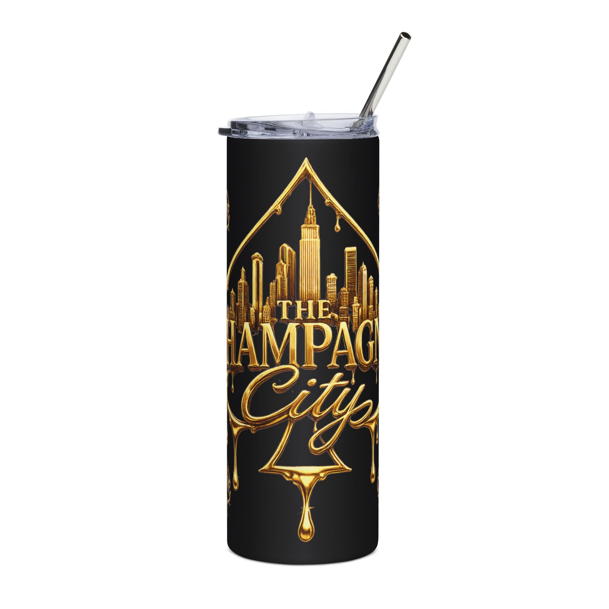 Champagne City 20oz Stainless Steel Tumbler — Gold Skyline Drip Design