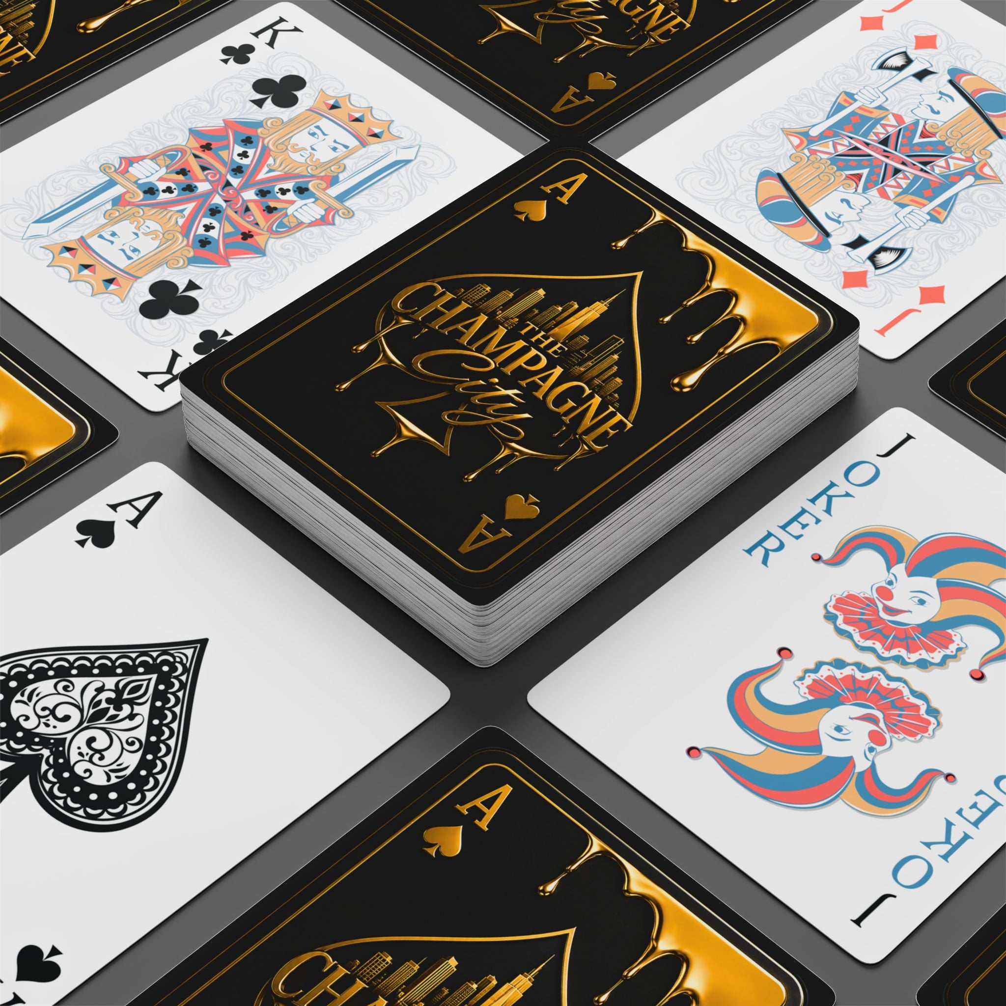 Champagne City Poker Playing Cards — Luxury Gold & Black Card Deck