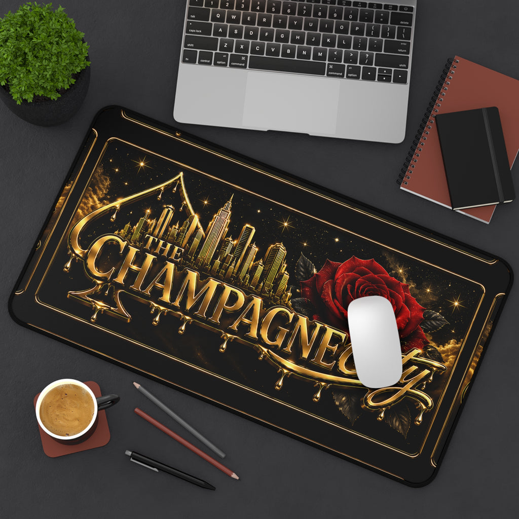 The Champagne City Desk Mat — Gold Skyline & Rose Gaming/Office Mouse Pad