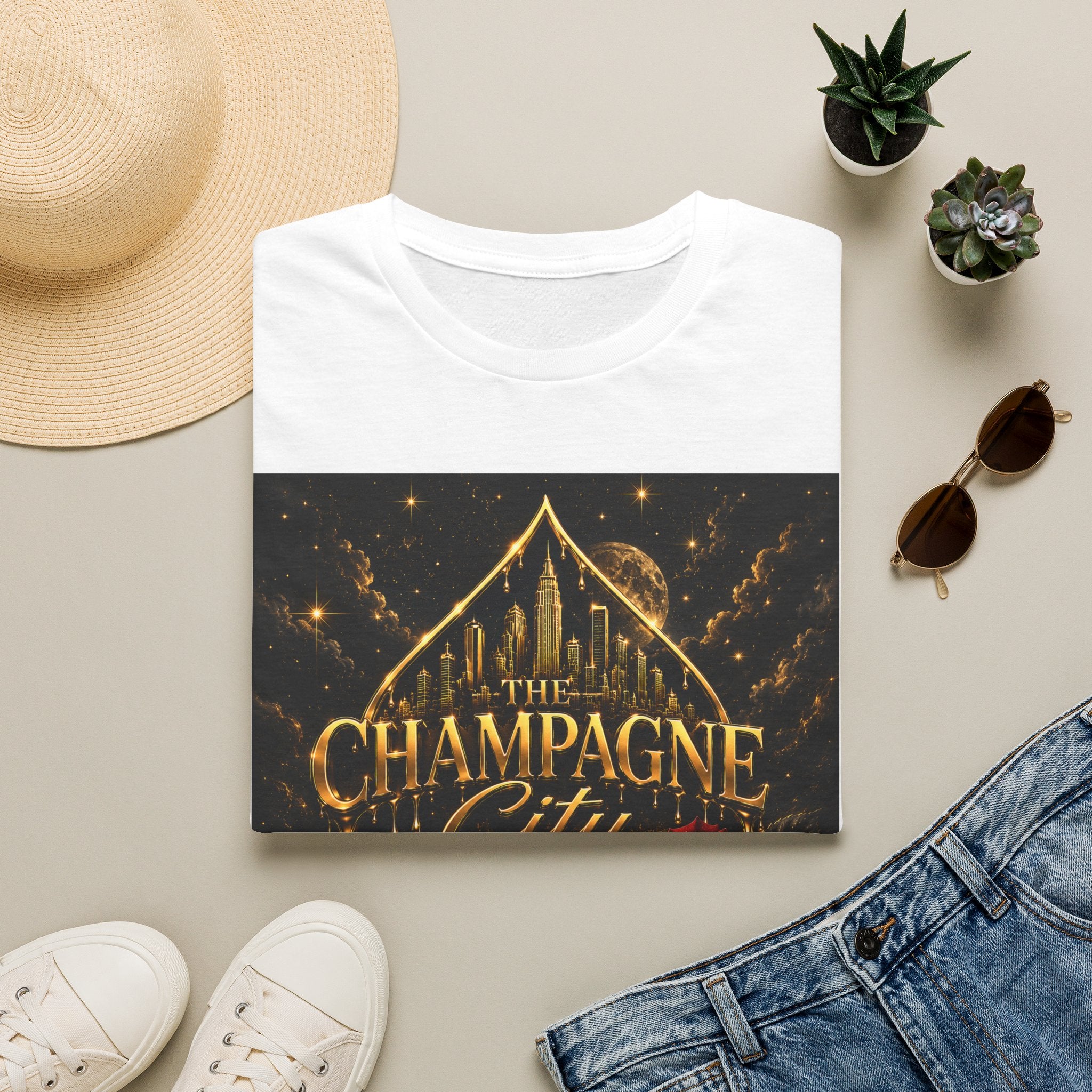 The Champagne City T-Shirt — Golden Skyline Graphic Tee