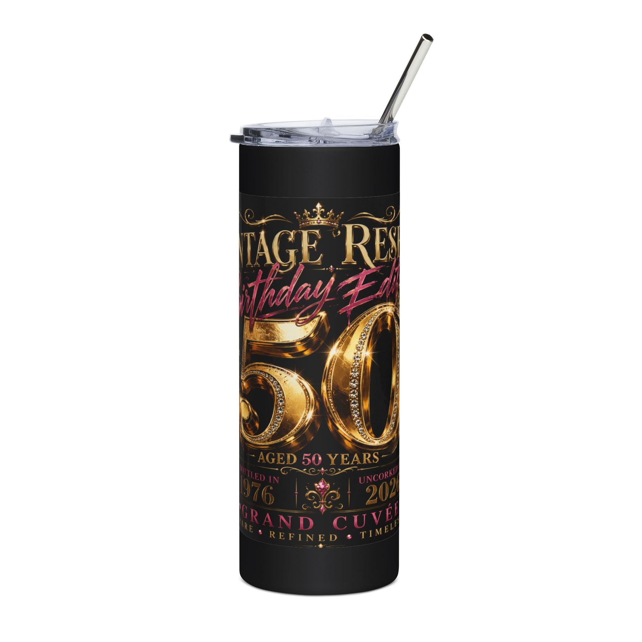 20oz Stainless Tumbler — "Vintage Birthday 50" Champagne Celebration