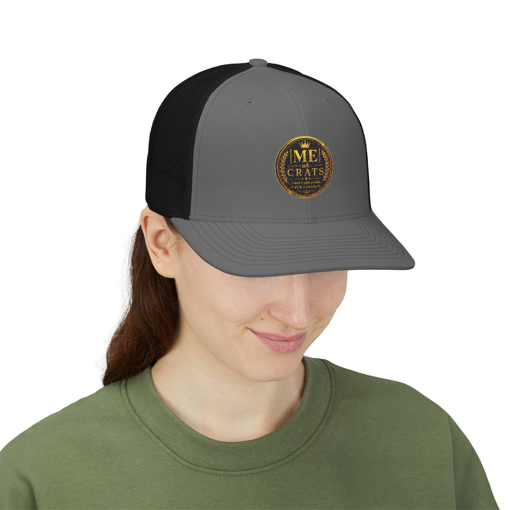 Me -uh- CRATS Signature Embroidered Retro Coin Logo Trucker Cap