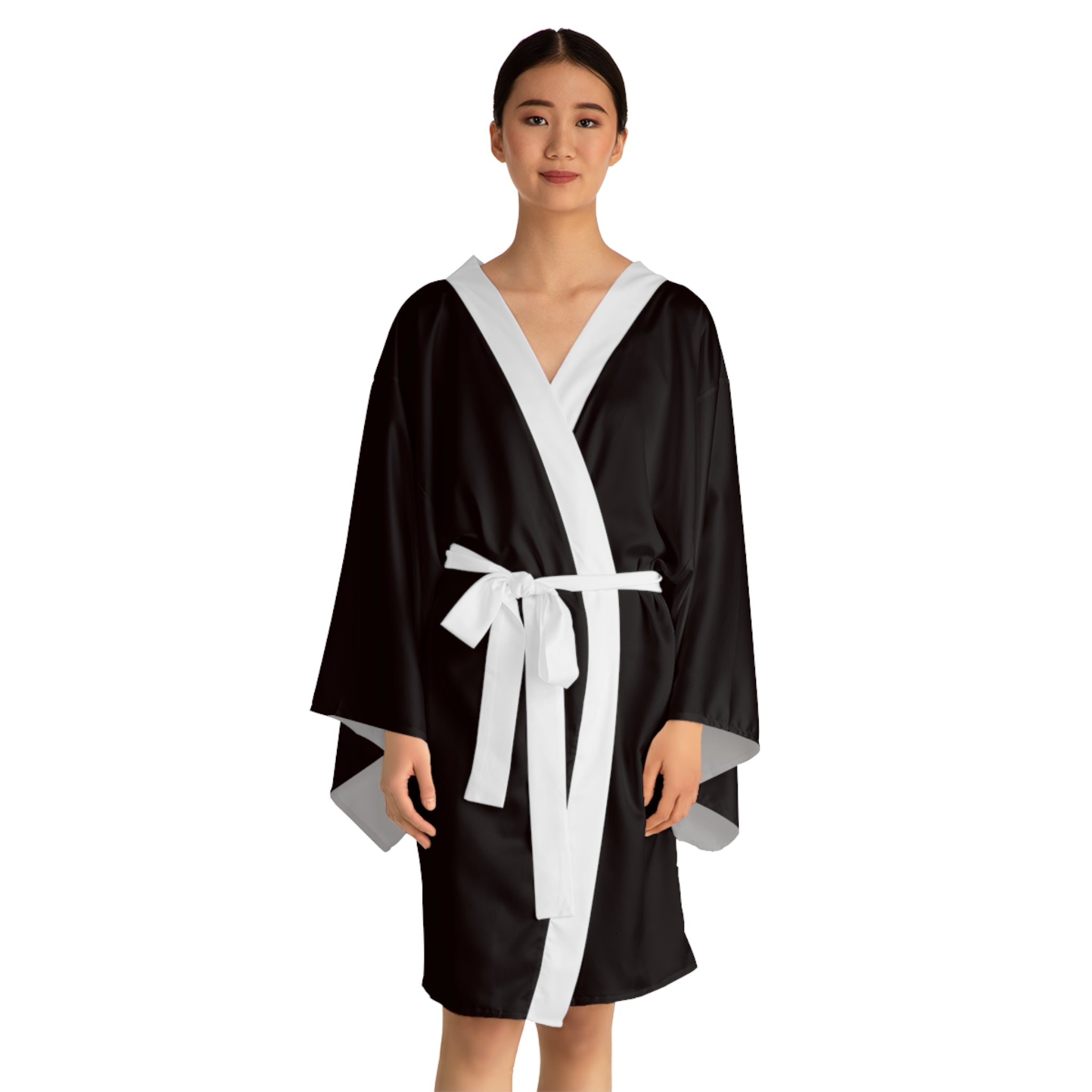 Black Kimono Robe — "Your Misery Wants My Company" Pin-Up Graphic
