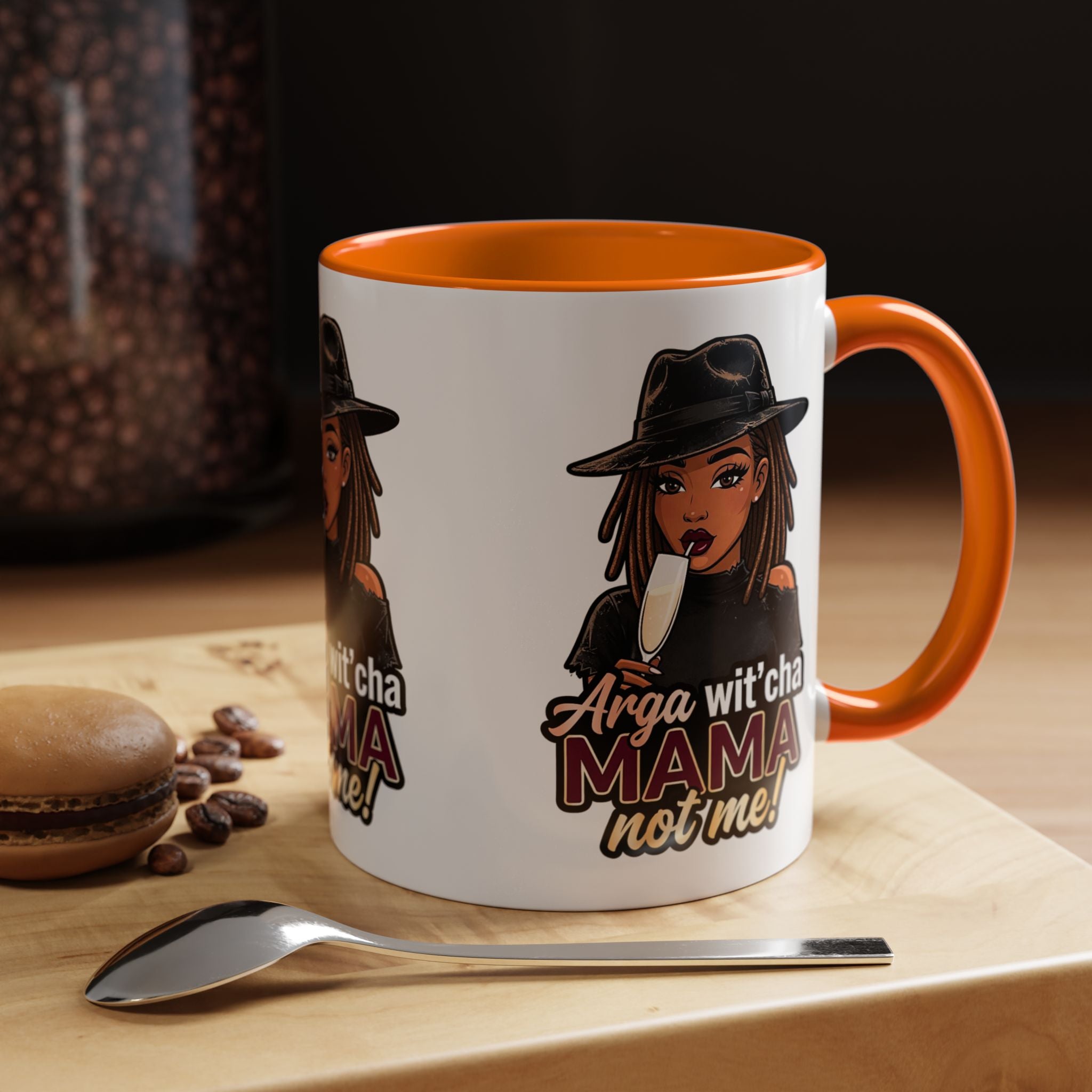 Accent Coffee Mug — "Arga wit'cha MAMA Not Me!" Black-Accent Ceramic Mug