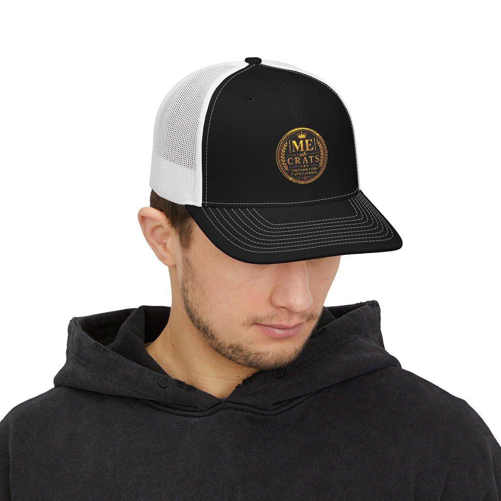 Me -uh- CRATS Signature Embroidered Retro Coin Logo Trucker Cap