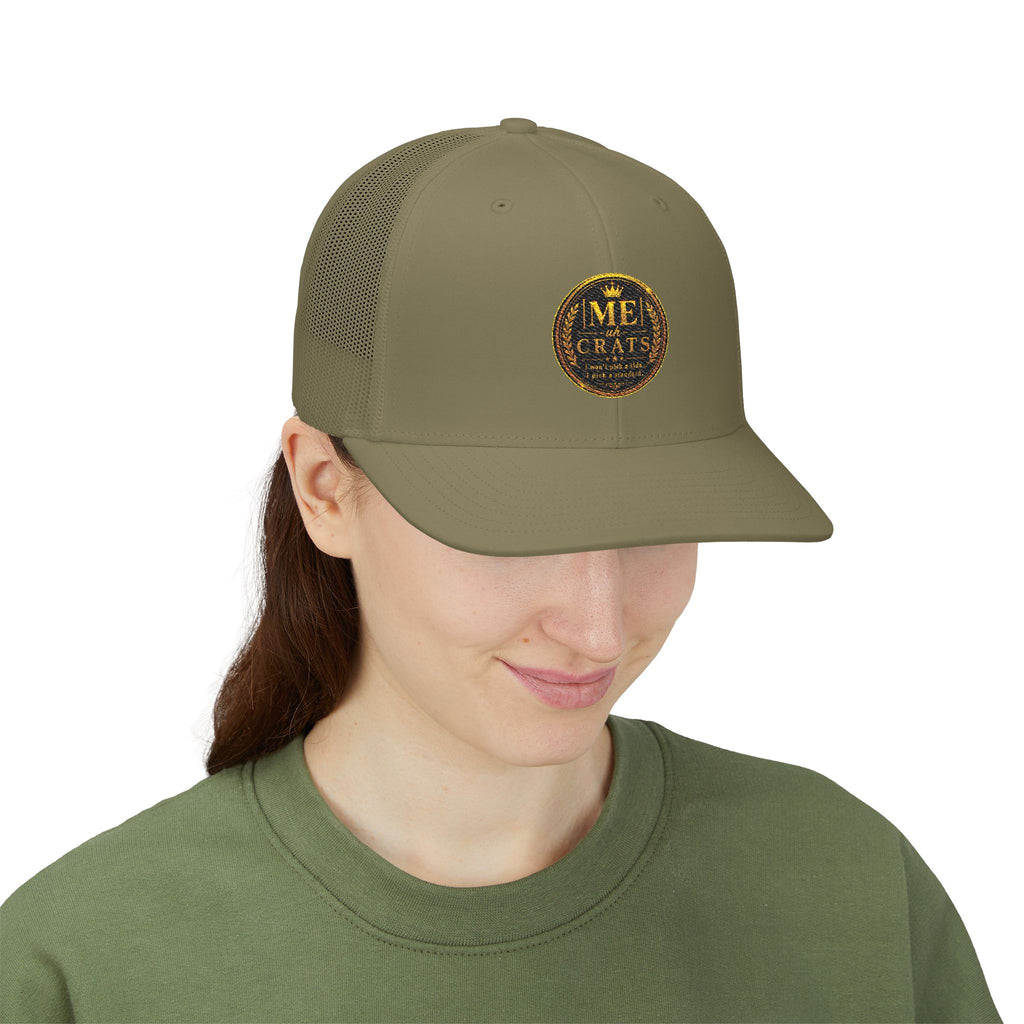Me -uh- CRATS Signature Embroidered Retro Coin Logo Trucker Cap