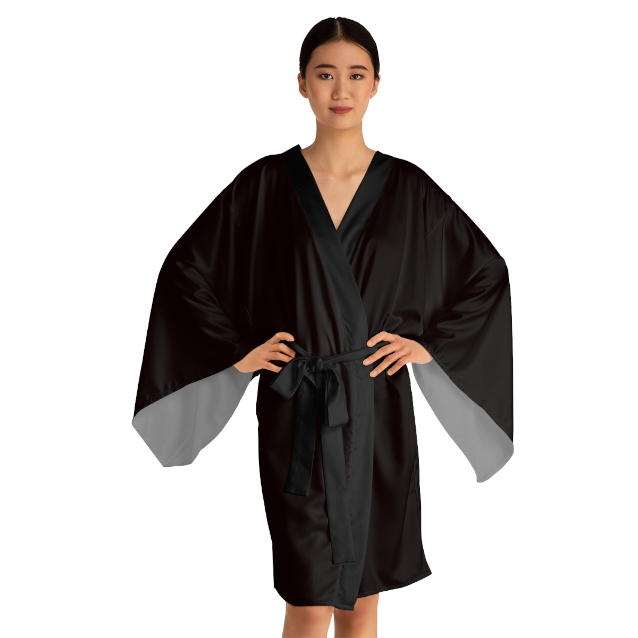 Black Kimono Robe — "Your Misery Wants My Company" Pin-Up Graphic