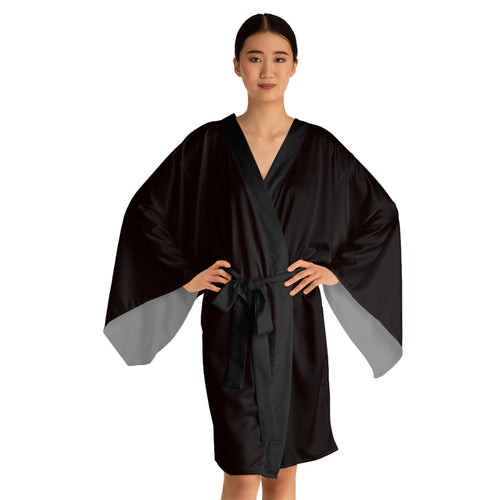 Black Kimono Robe — "Your Misery Wants My Company" Pin-Up Graphic