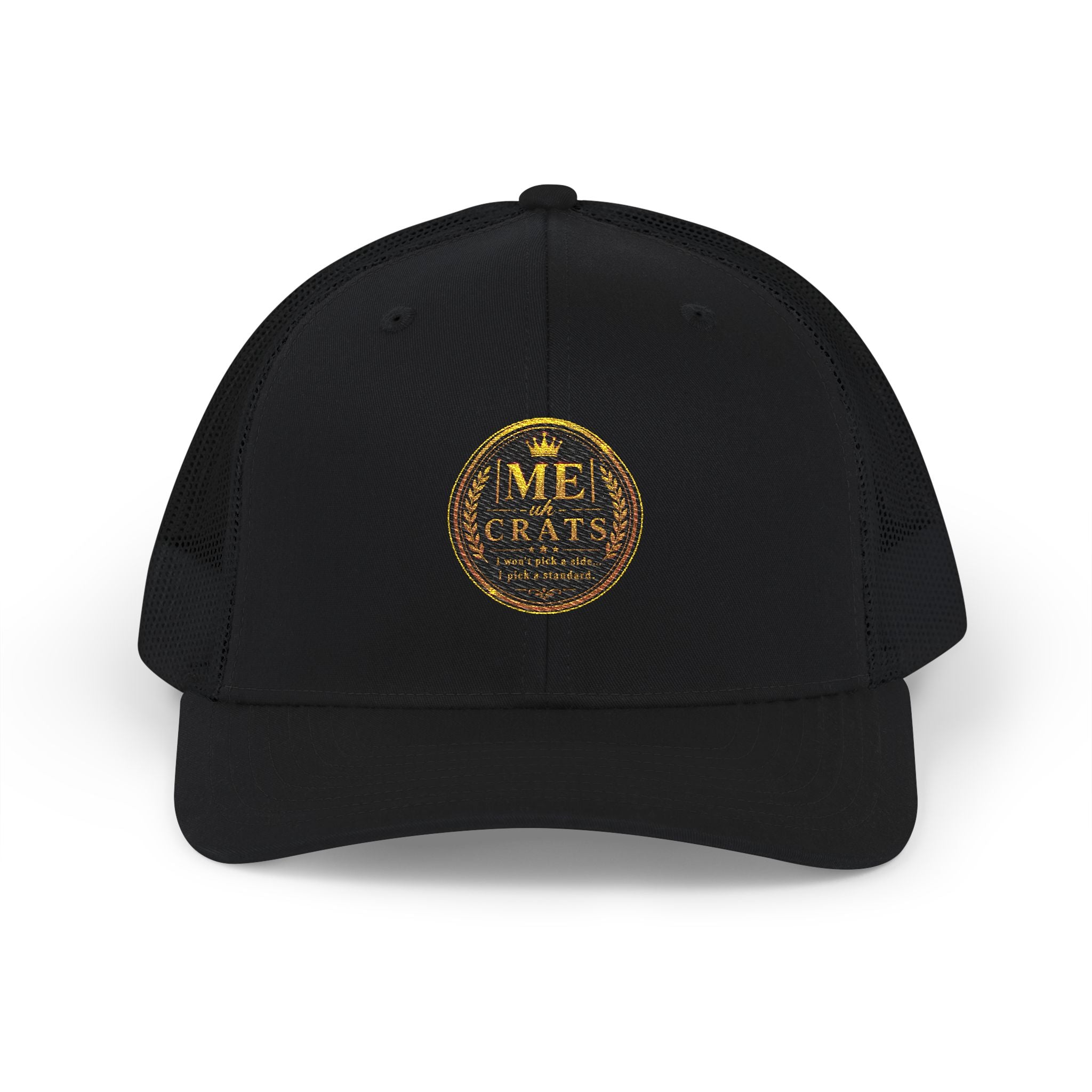 Me -uh- CRATS Signature Embroidered Retro Coin Logo Trucker Cap